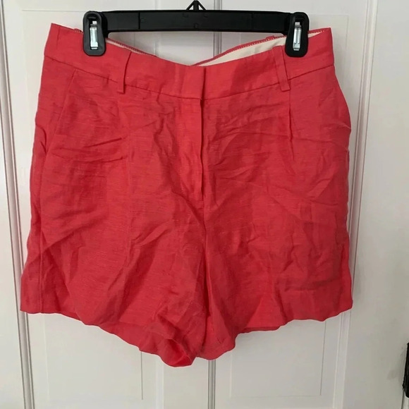 J. Crew High Rise Linen Blend Bright Coral Shorts Size 8 NWT - Picture 2 of 7
